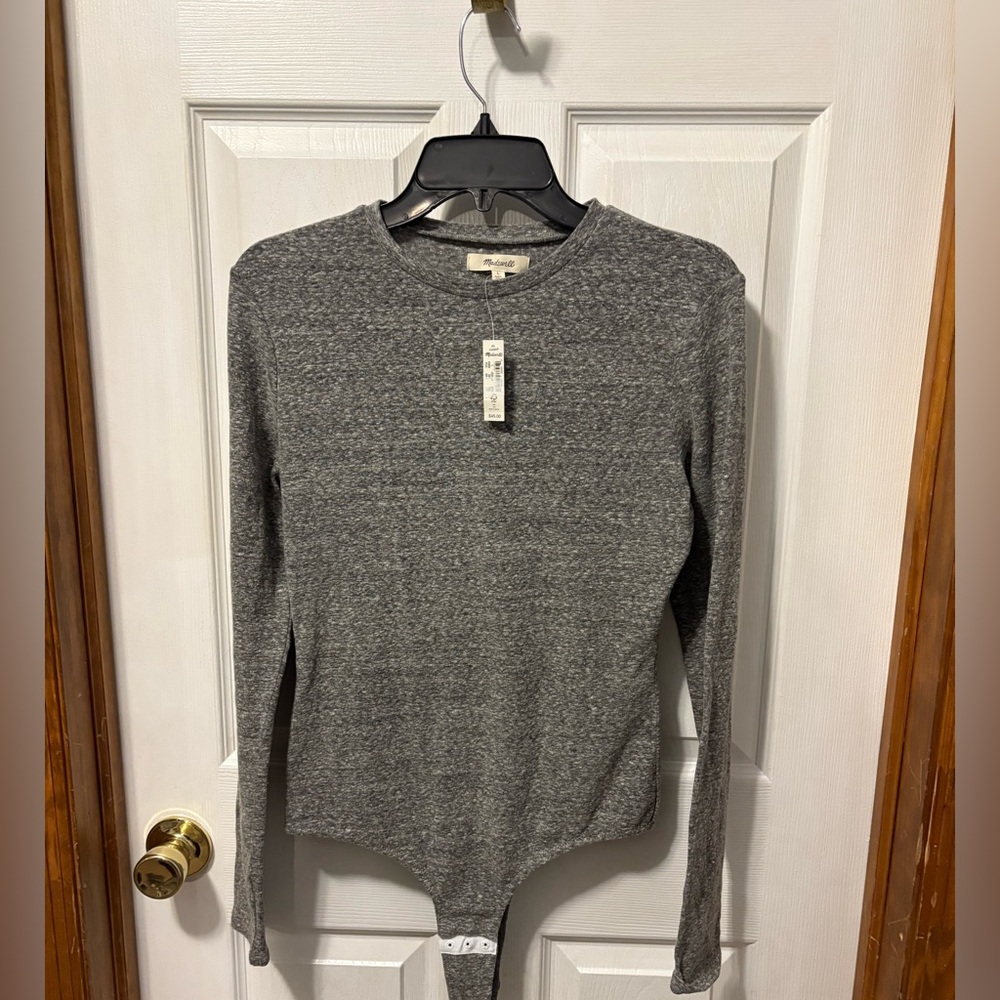 Madewell Long Sleeve Crewneck Bodysuit Grey Large NWT